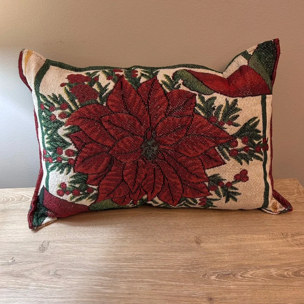 Rectangular Christmas‎ Poinsettia Flower!Decorative Throw Pillow Accent 18x12
